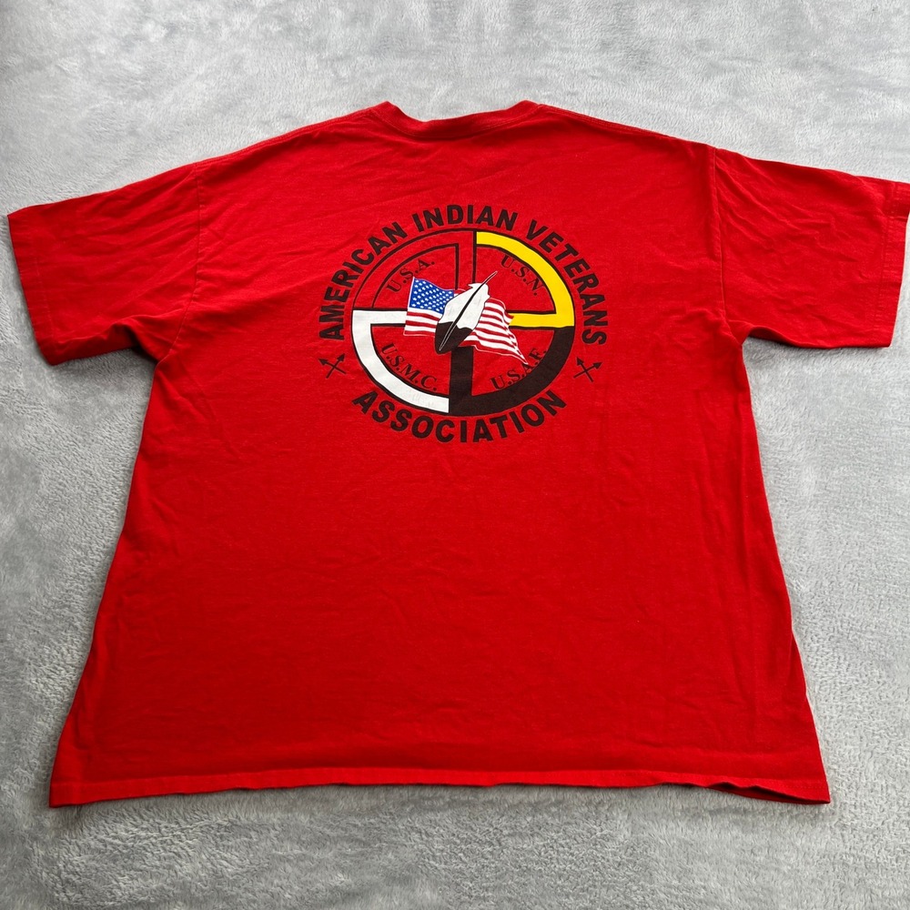 Gildan American Indian Veterans Association T-Shirt XL Red Men Military Heritage
